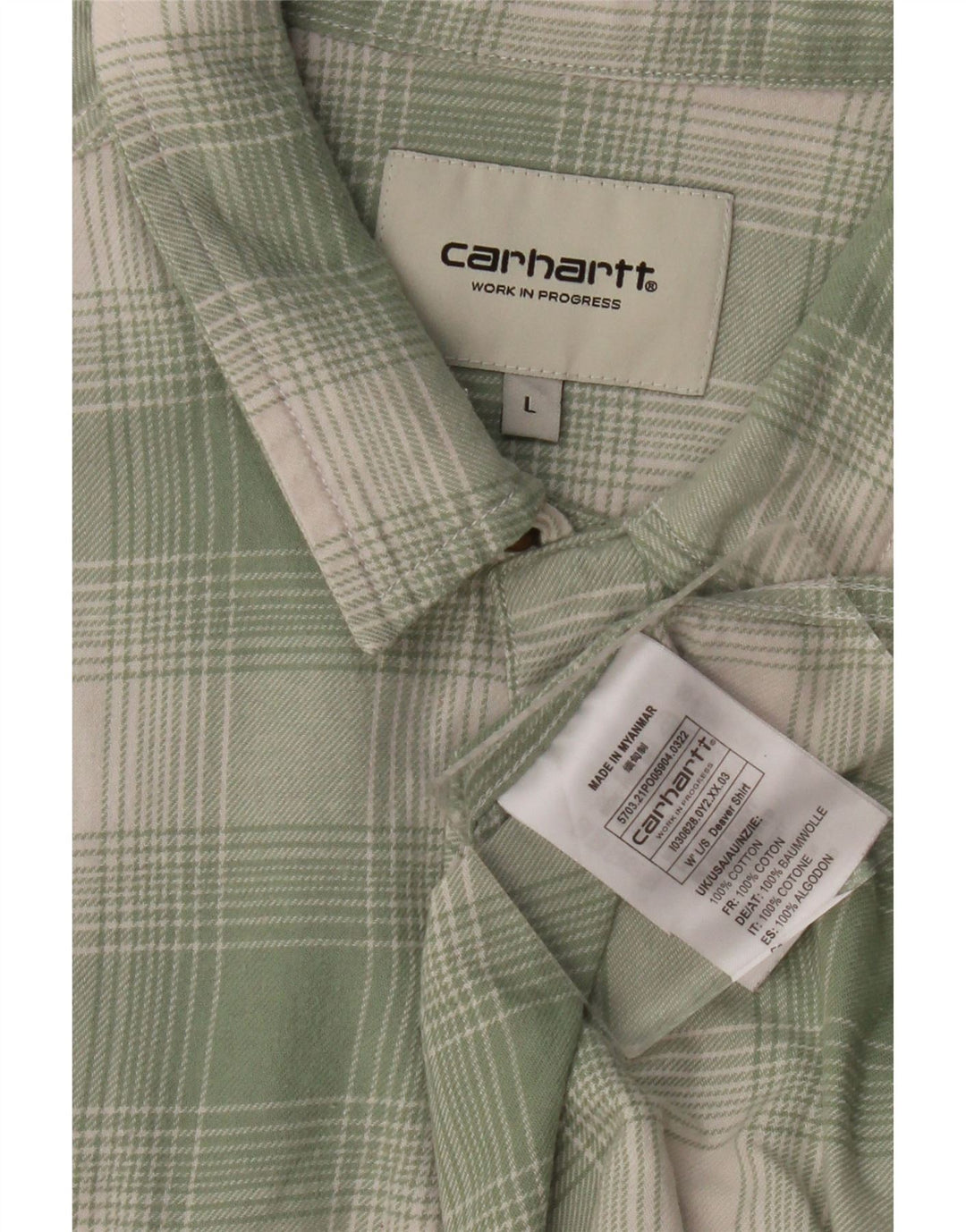 CARHARTT Camisa de hombre de algodón a cuadros verdes grandes