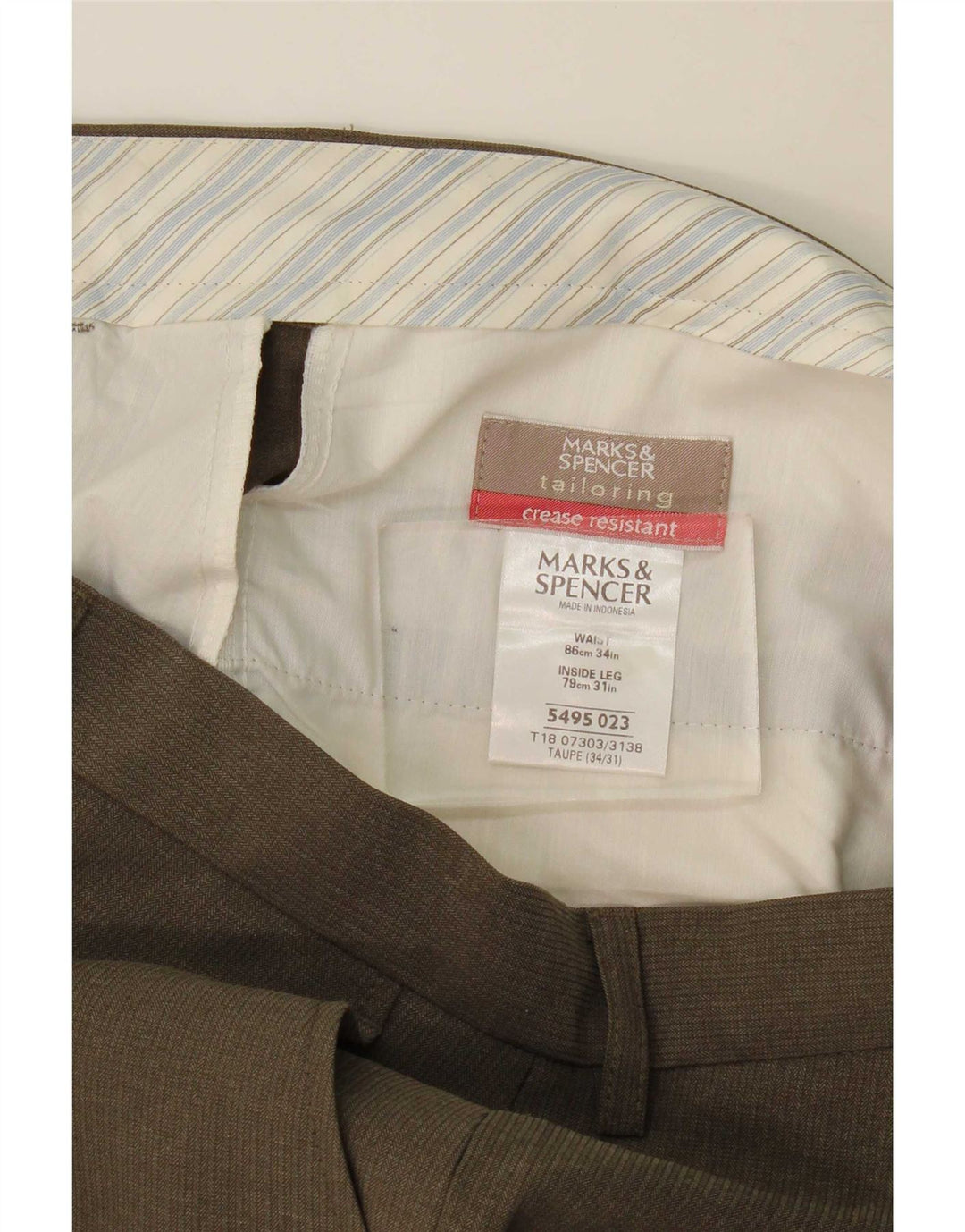 Marks & Spencer Pantalón de traje recto para hombre W34 L31 Poliéster caqui
