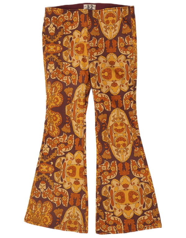 Vintage mujer bengala pantalones casuales Reino Unido 18 XL W36 L33 marrón geométrico