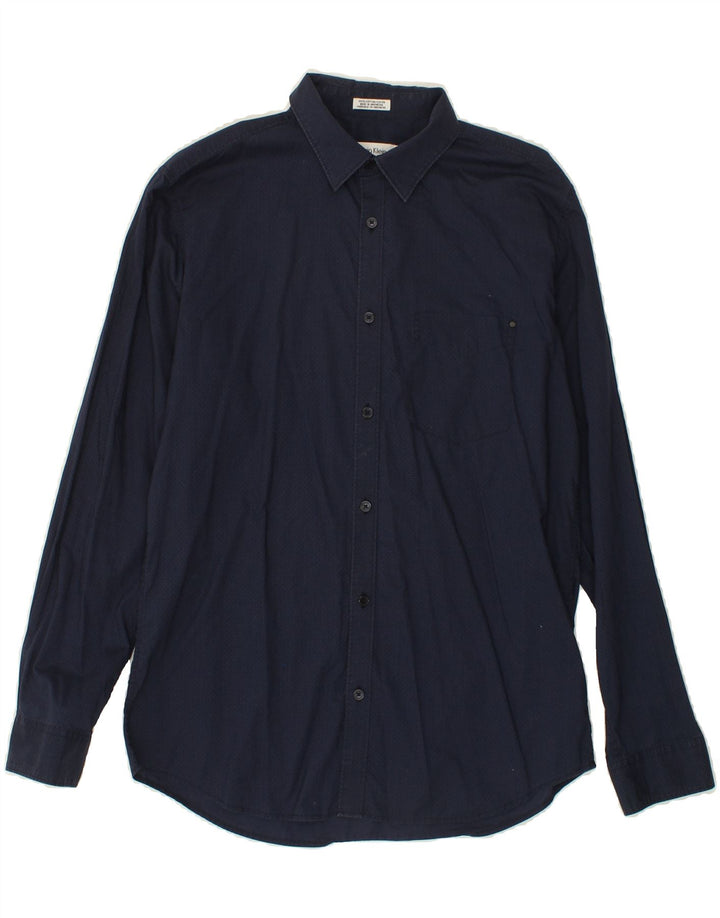 CALVIN KLEIN Mens Abstract Pattern Shirt Small Navy Blue Cotton Vintage Calvin Klein and Second-Hand Calvin Klein from Messina Hembry 