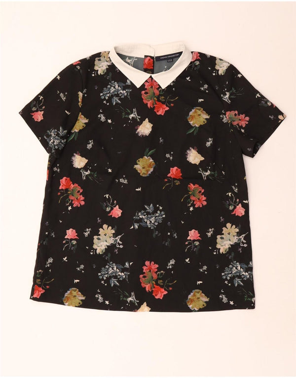 French Connection Blusa de manga corta para mujer UK 44 Grande Negro Floral