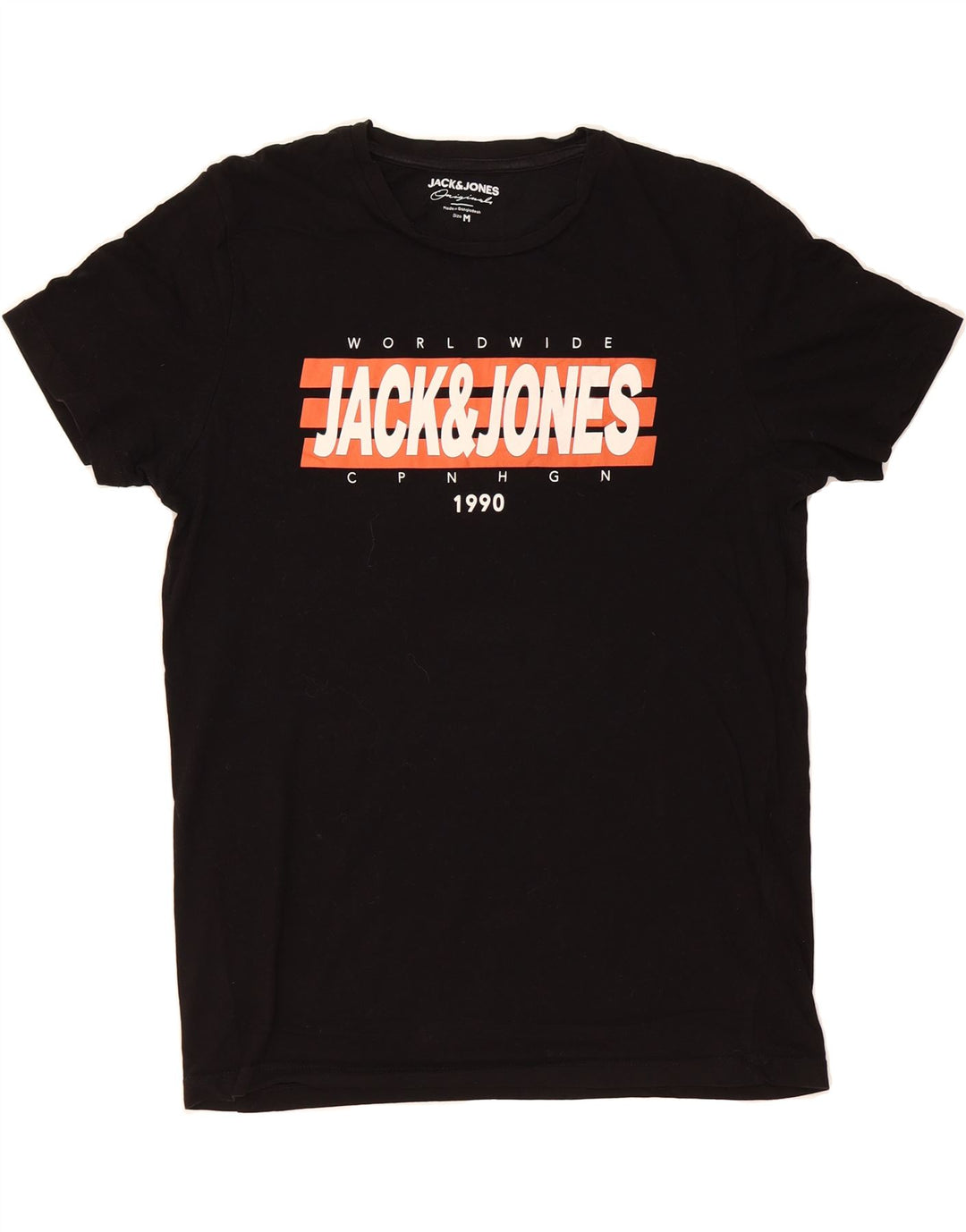 JACK & JONES Mens Graphic T-Shirt Top Medium Black Cotton Vintage Jack & Jones and Second-Hand Jack & Jones from Messina Hembry 