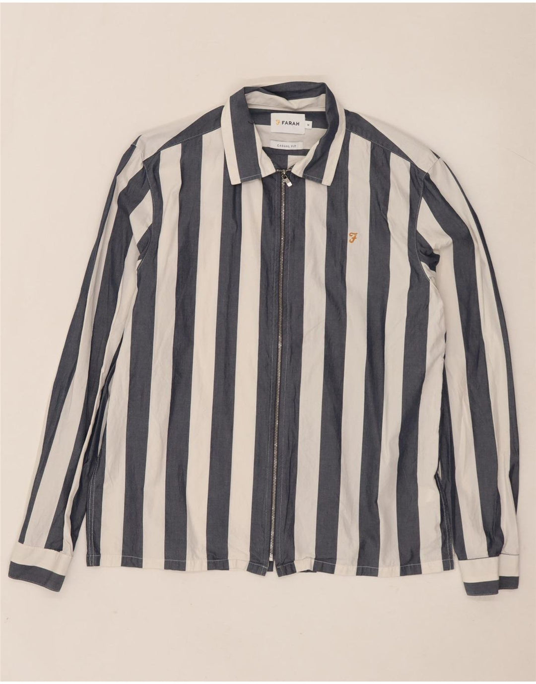 FARAH Camisa Casual Fit De Algodón A Rayas Azul Marino Medio Para Hombre