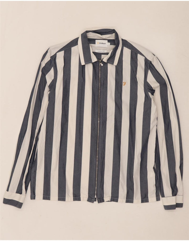 FARAH Camisa Casual Fit De Algodón A Rayas Azul Marino Medio Para Hombre