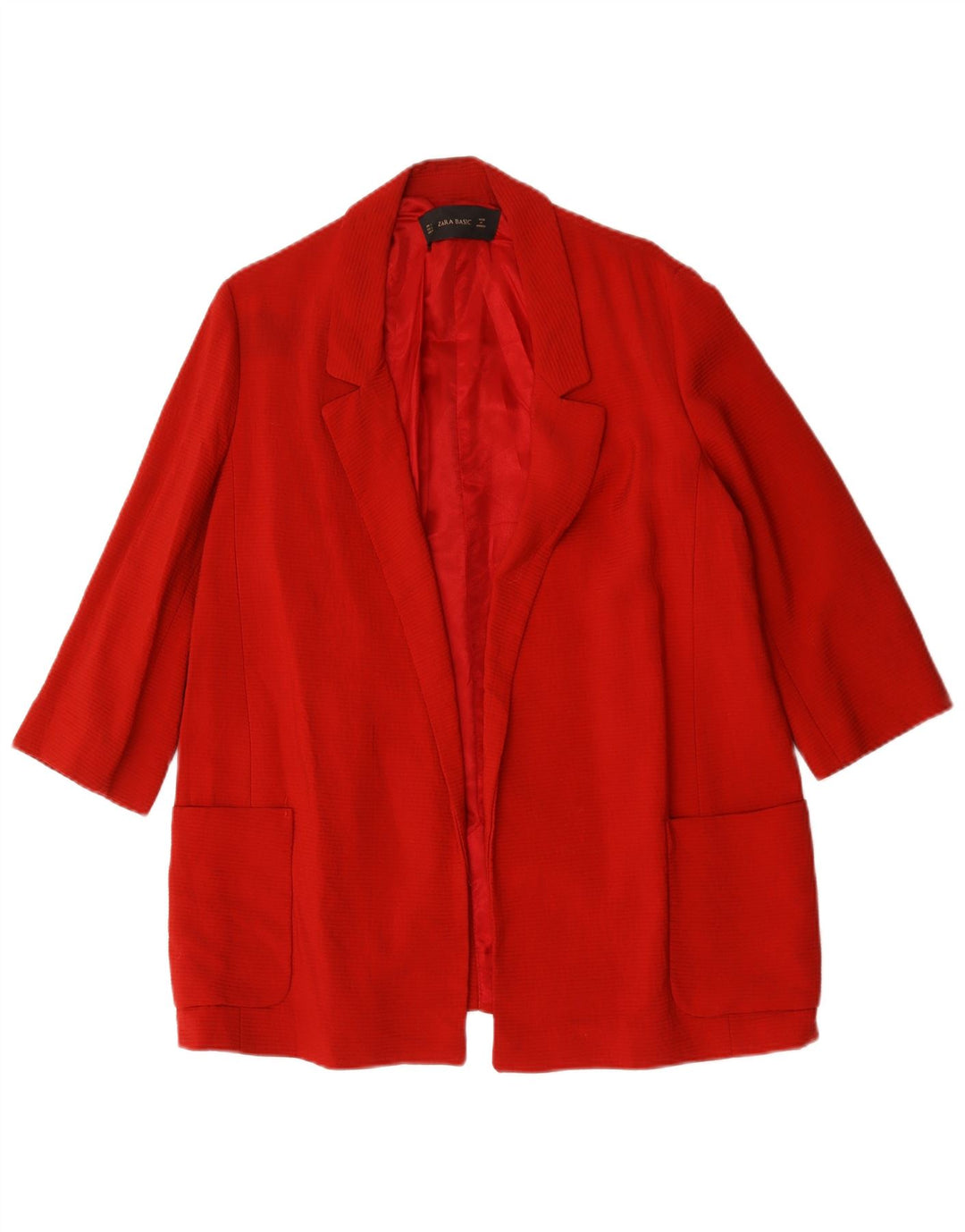 Zara Chaqueta Blazer Abierta Manga 3/4 para Mujer UK 46 Grande Rojo