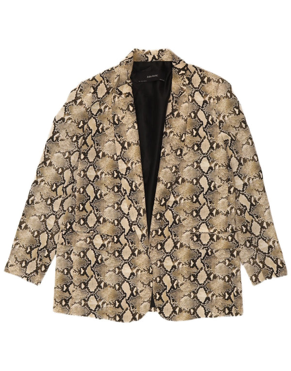 Zara Mujer Blazer Chaqueta UK 40 Grande Beige Animal Print Poliéster