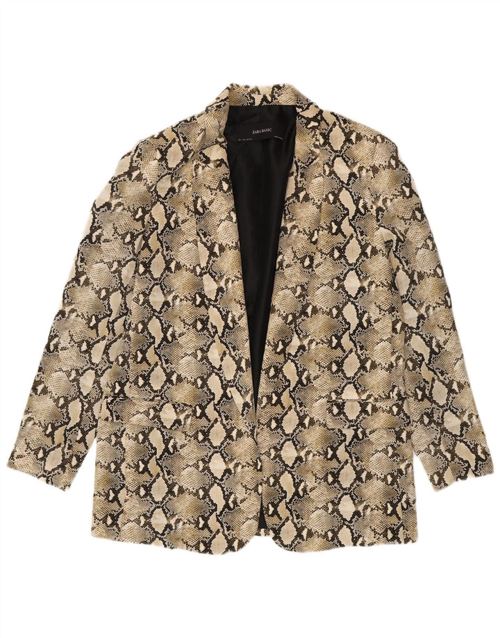 Zara Mujer Blazer Chaqueta UK 40 Grande Beige Animal Print Poliéster