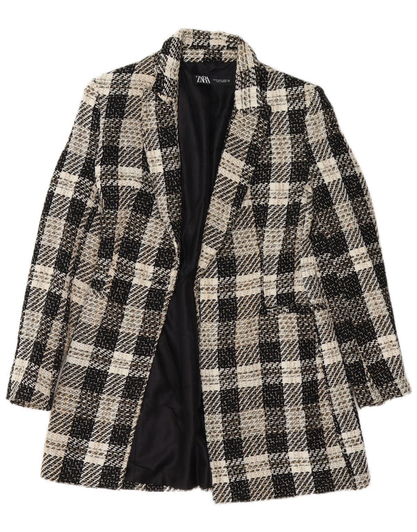 Zara Mujer Abrigo Abierto UK 6 XS Acetato De Cuadros Negro