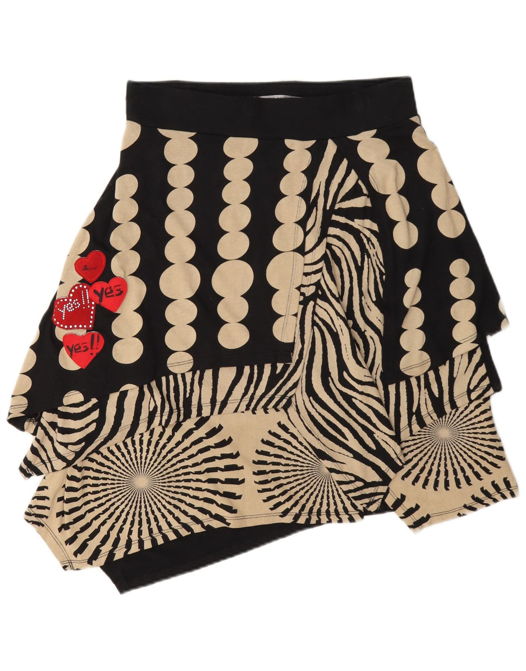 Desigual Mujer Falda Asimétrica Gráfica Mediana W28 Lunares Negros