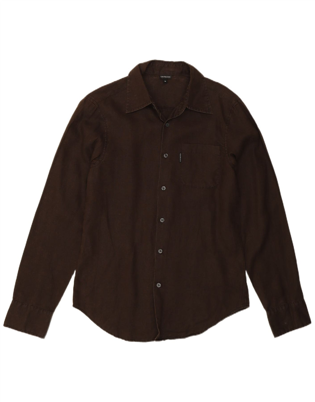 Camisa Calvin Klein Jeans Hombre Lino Marrón Medio