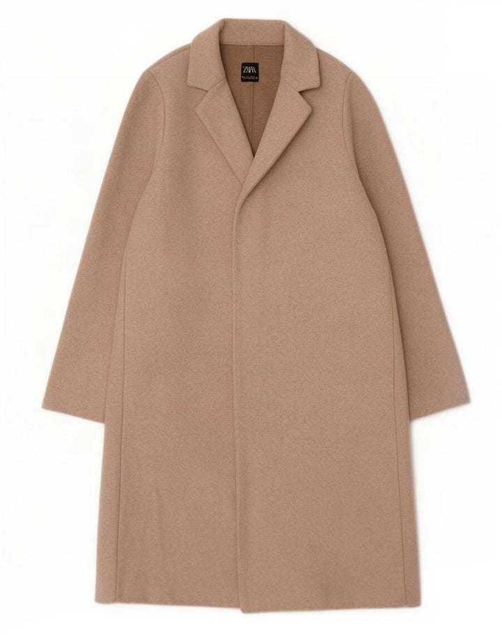 Zara Mujer Abrigo Abierto UK 46 Grande Poliéster Beige