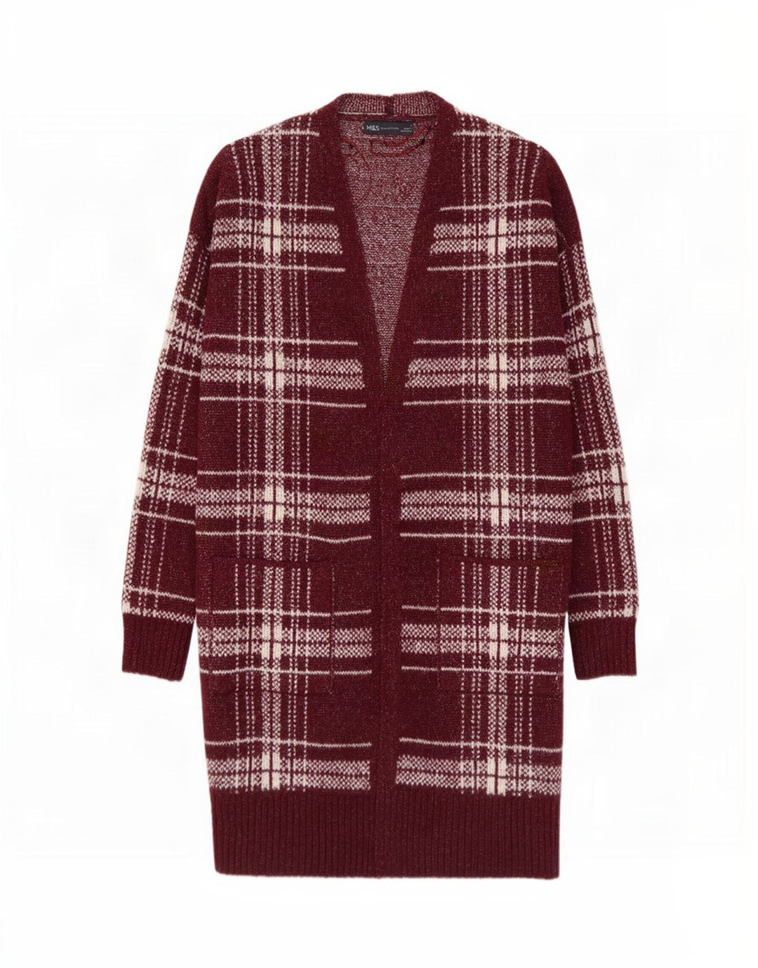 Marks & Spencer Suéter tipo cárdigan largo para mujer UK 44 Medio Borgoña