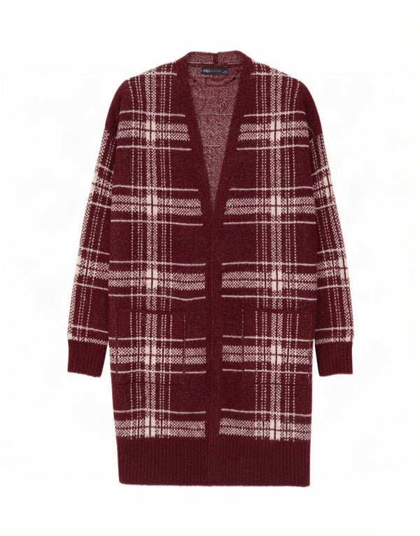 Marks & Spencer Suéter tipo cárdigan largo para mujer UK 44 Medio Borgoña