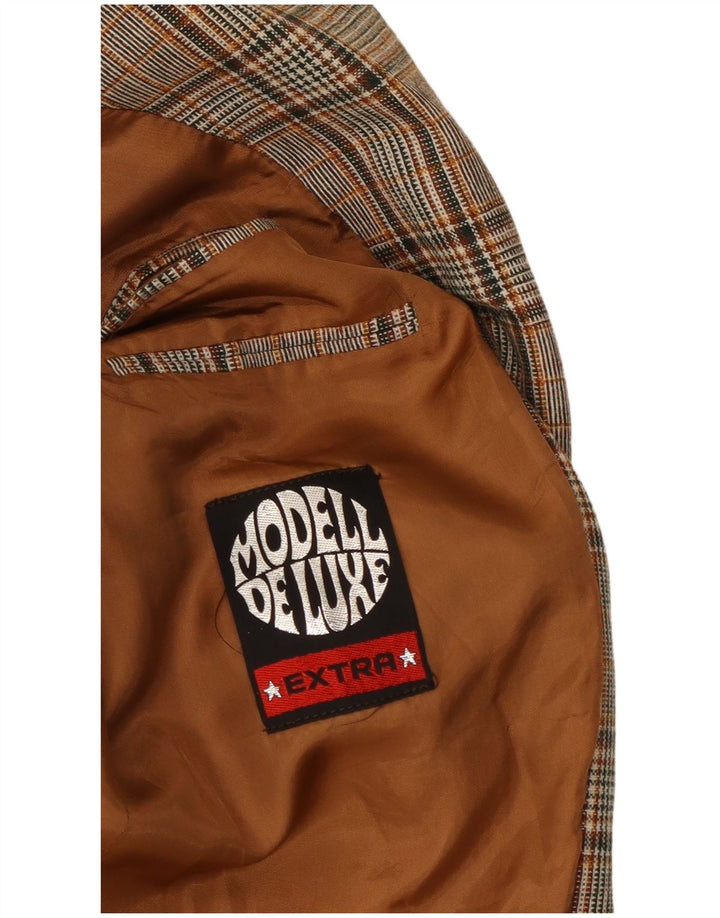 VINTAGE Chaqueta Blazer de 2 botones para hombre Reino Unido 40 Poliéster a cuadros gris grande