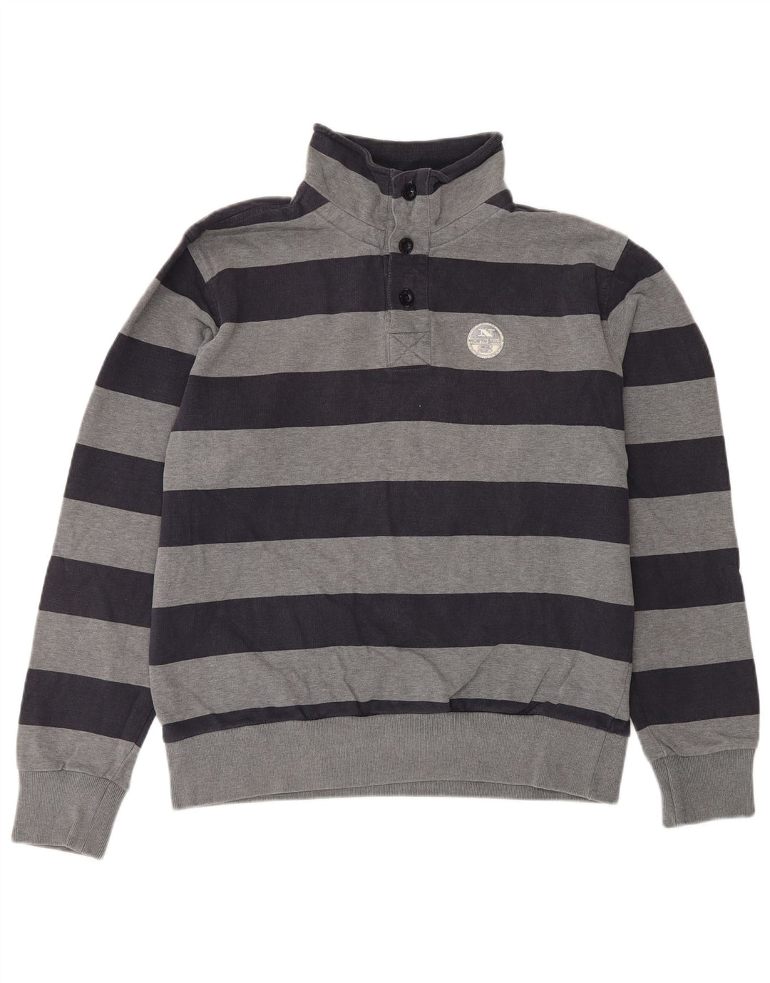NORTH SAILS Sudadera con cuello y botones para hombre Jersey de algodón a rayas gris medio