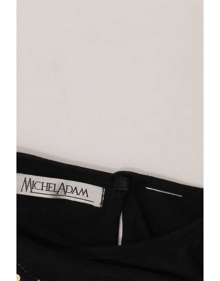 Michel Adam Top con estampado abstracto para mujer, manga 3/4, UK 40 XL, negro