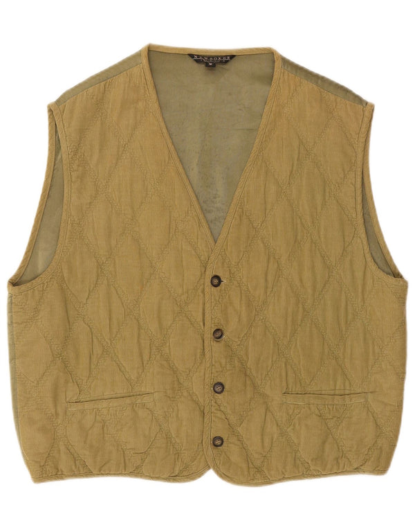 Vintage hombres pana acolchado chaleco grande caqui