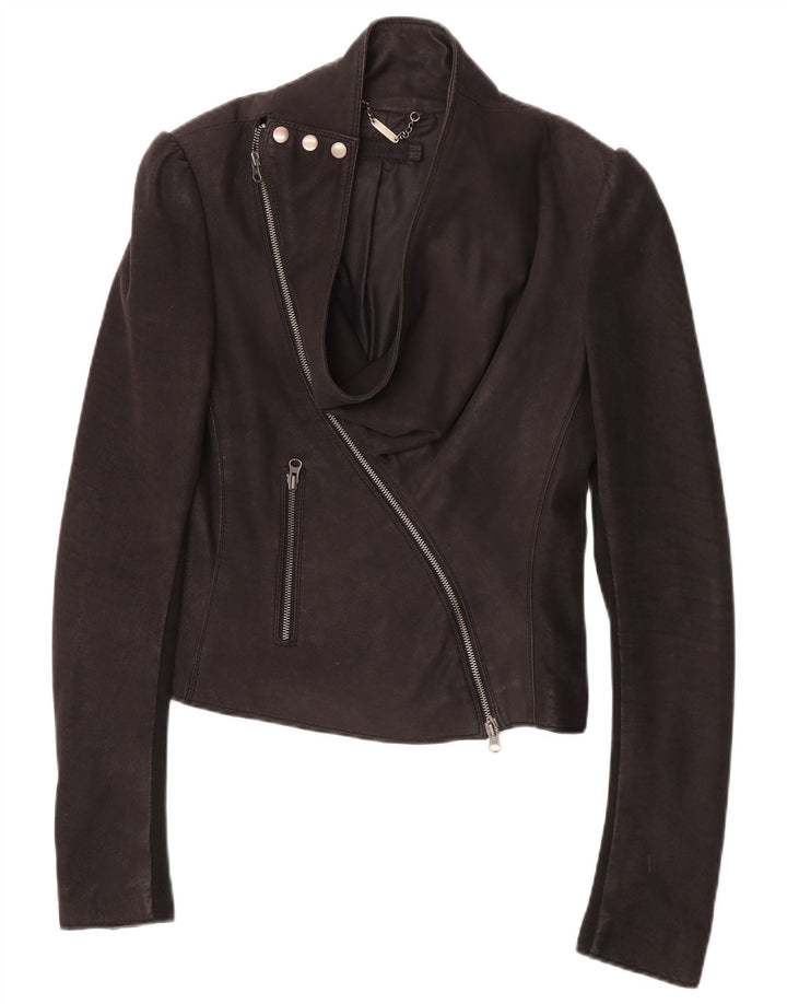 All Saints Chaqueta de cuero para mujer UK 12 Medium Black Leather