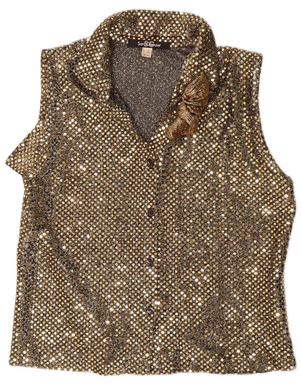 Sara Glenzer Blusa sin mangas con lentejuelas para mujer UK 42 Medium Gold Nylon