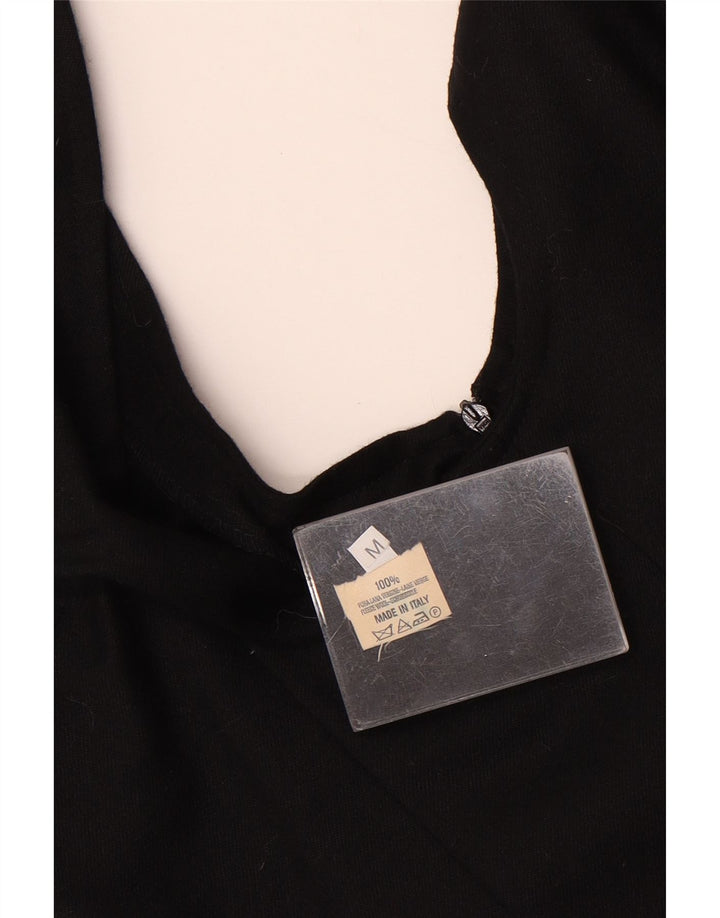 Vintage mujer Mini Pinafore vestido Reino Unido 12 lana negra mediana