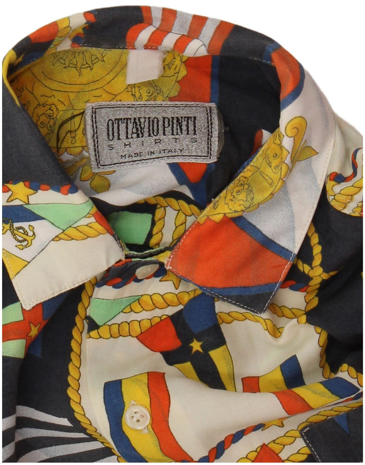 Vintage hombres patrón abstracto camisa de manga corta pequeña multicolor