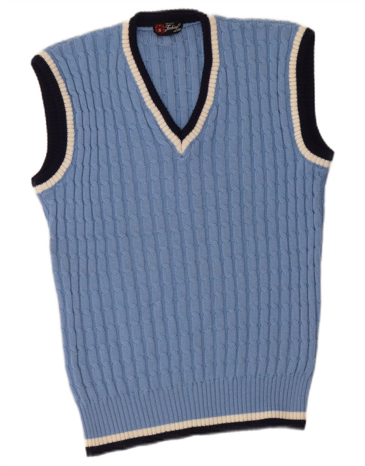 Vintage hombres chaleco tanque top pequeño azul rayas clásico