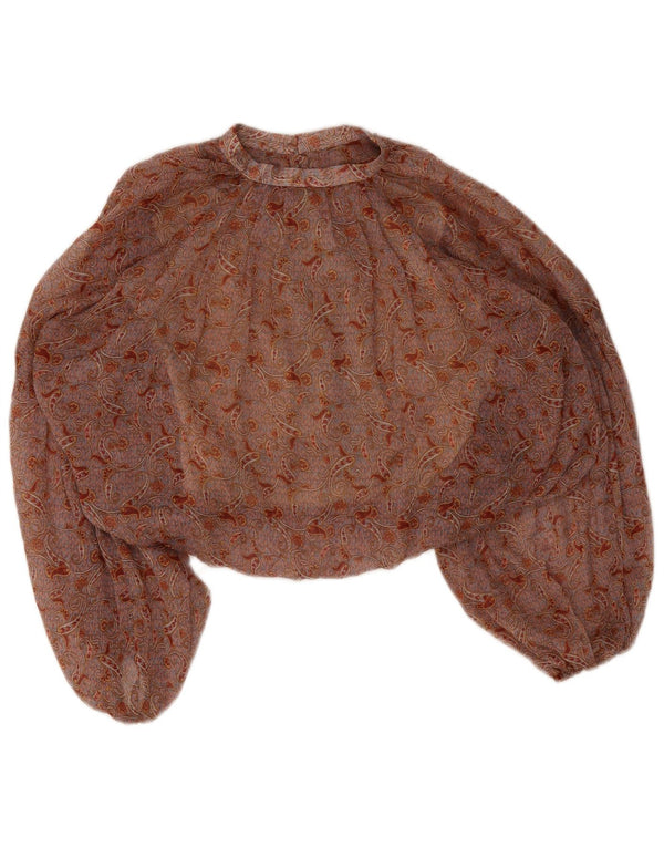 Zara Blusa corta de manga larga para mujer UK 10 Small Brown Paisley