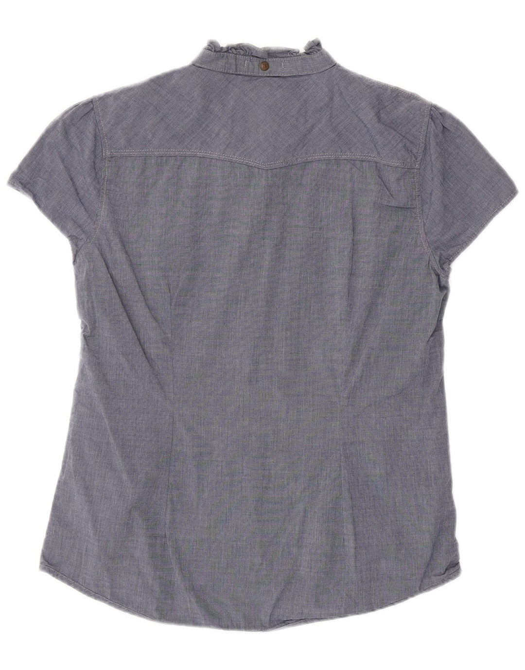 SUPERDRY Blusa camisera con volantes en la parte delantera para mujer UK 40 Azul marino mediano
