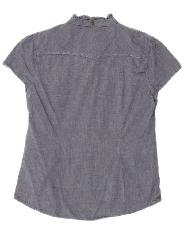 SUPERDRY Blusa camisera con volantes en la parte delantera para mujer UK 40 Azul marino mediano