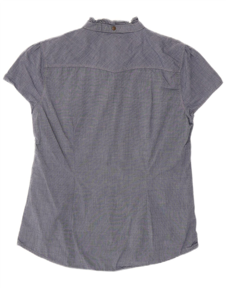 SUPERDRY Blusa camisera con volantes en la parte delantera para mujer UK 40 Azul marino mediano