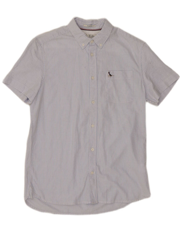 JACK WILLS Camisa ajustada de manga corta para hombre XS Algodón a rayas azules