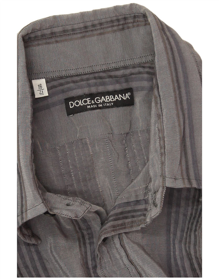 Dolce & Gabbana Camisa Hombre Talla 16 41 Rayas Gris Grande