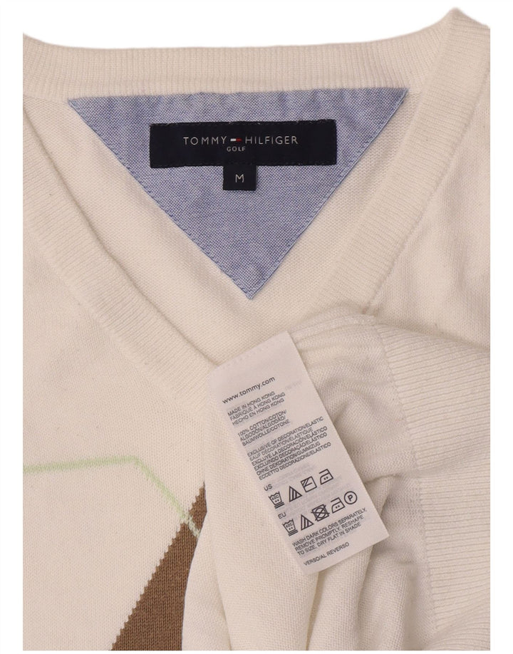 Tommy Hilfiger Camiseta sin mangas para hombre, talla mediana, algodón blanco Argyle/Diamond