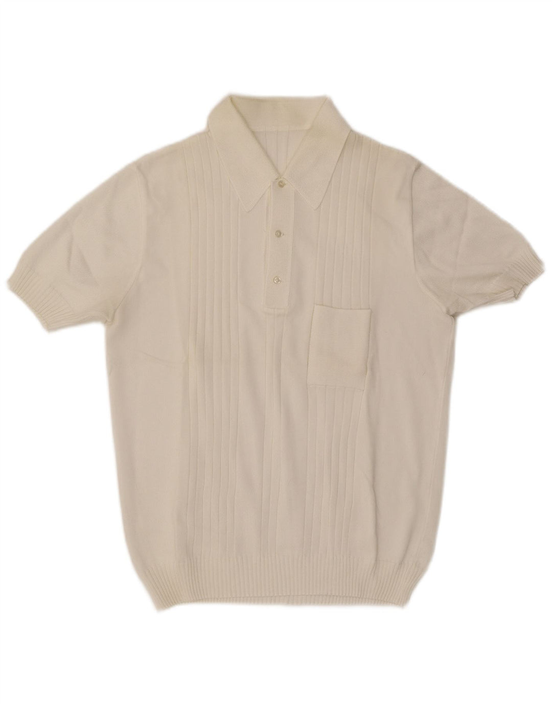 Vintage hombres manga corta polo cuello jersey suéter medio blanco