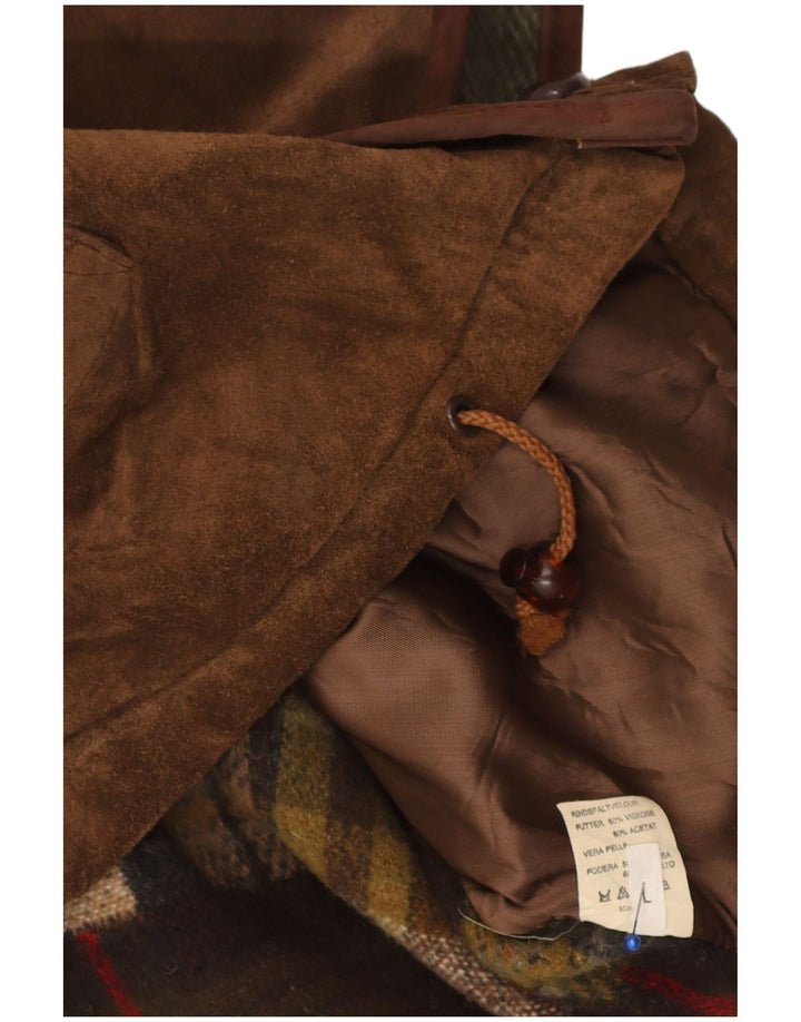 Vintage hombres ante chaleco grande marrón patchwork cuero