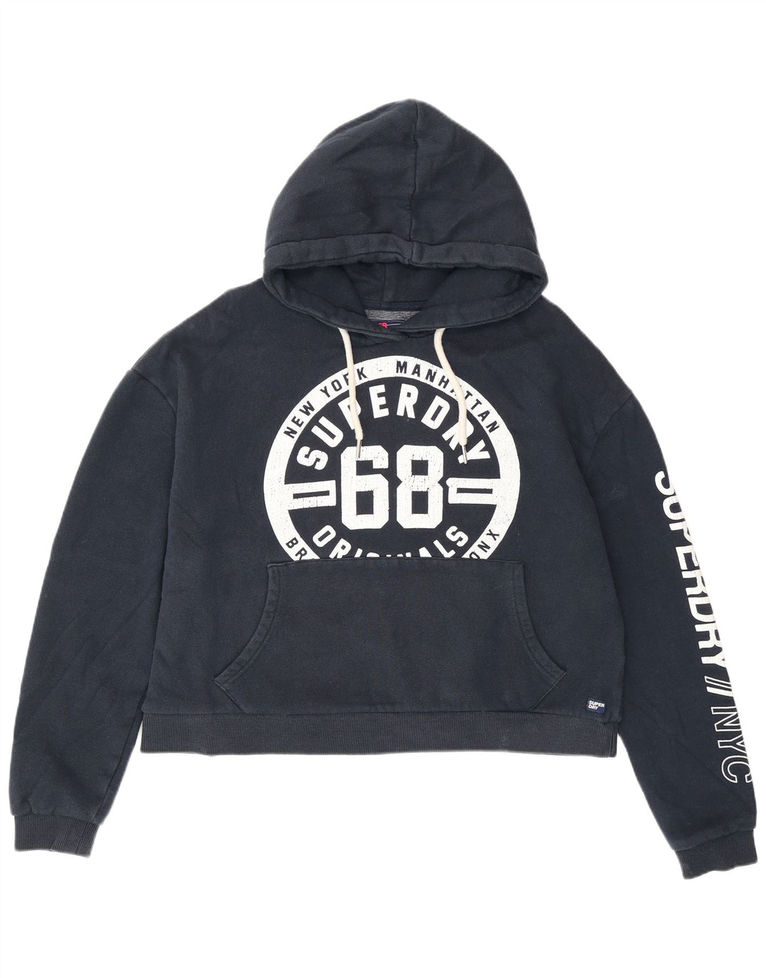 Superdry Jersey con capucha extragrande y gráfico para mujer, talla 44, talla mediana, azul marino