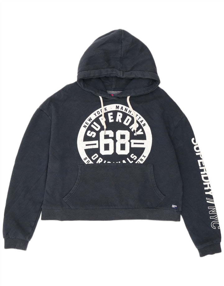 Superdry Jersey con capucha extragrande y gráfico para mujer, talla 44, talla mediana, azul marino