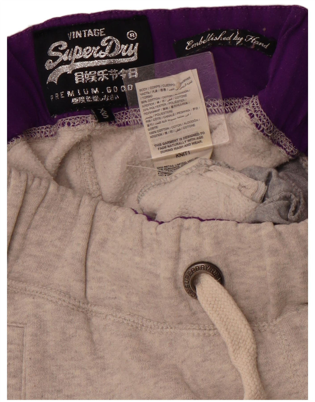 SUPERDRY Pantalones de chándal con estampado gráfico para mujer Joggers UK 4 XS Gris Algodón