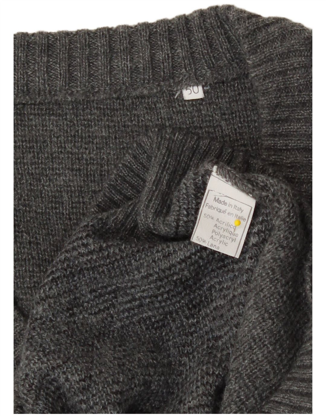 Vintage hombres V-cuello jumper suéter IT 50 gris medio Argyle/diamante acrílico