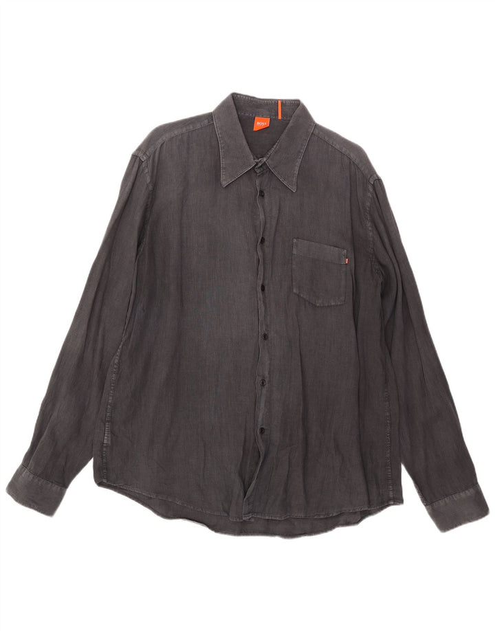 Camisa Hugo Boss Hombre XL Lino Gris