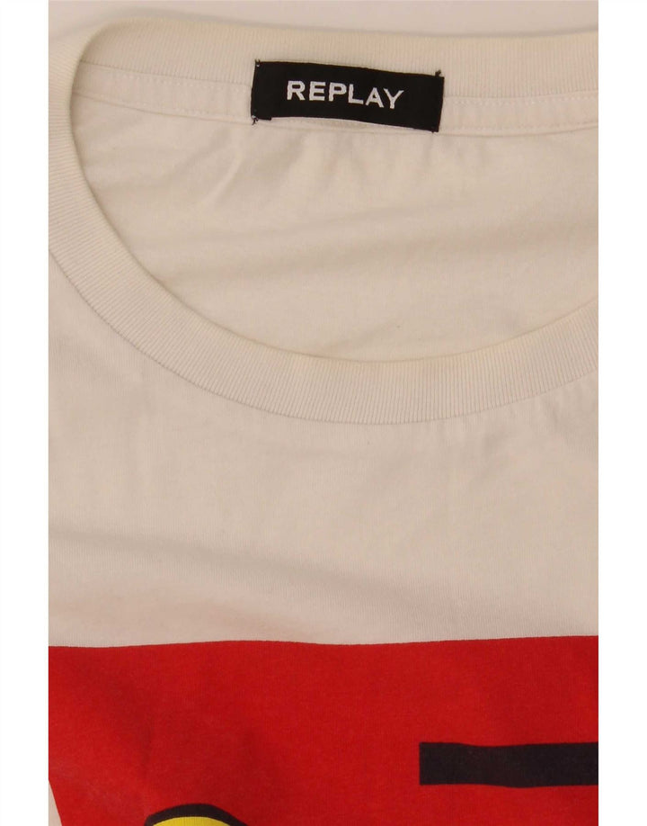 Replay Camiseta gráfica para hombre Top mediano blanco
