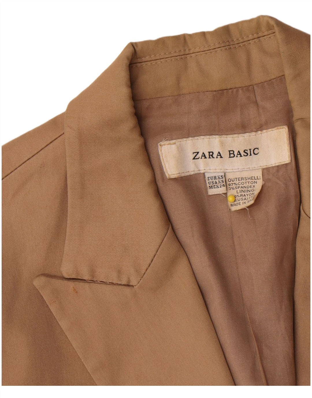 Zara Mujer Chaqueta Blazer De 1 Botón UK 6 XS Algodón Marrón