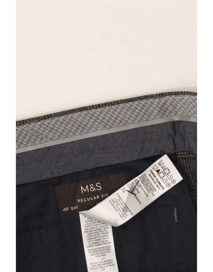 Marks & Spencer Pantalones de traje rectos de corte regular para hombre W40 L29 Grey Check