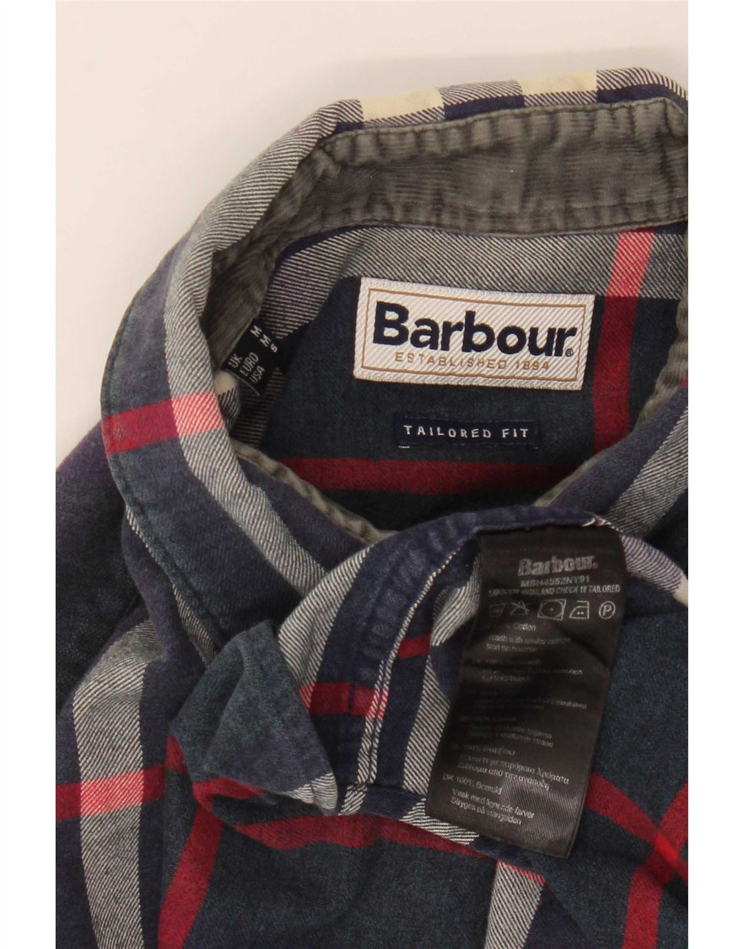 Barbour Hombre Camisa De Franela Entallada De Algodón A Cuadros Azul Marino Medio
