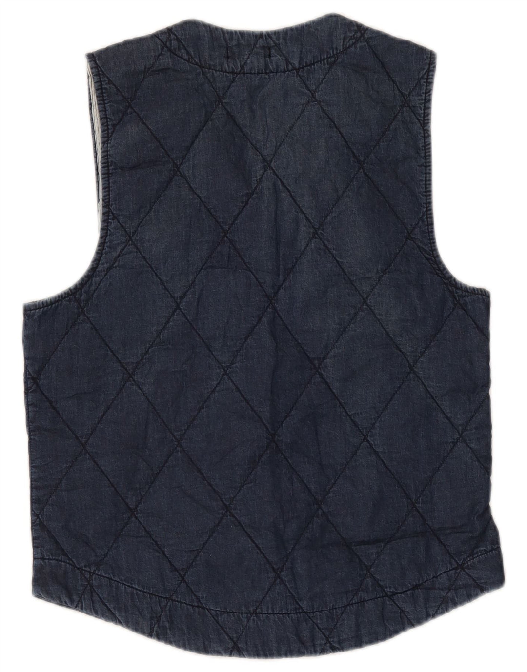 Vintage mujeres acolchado Gilet Reino Unido 12 algodón azul marino medio