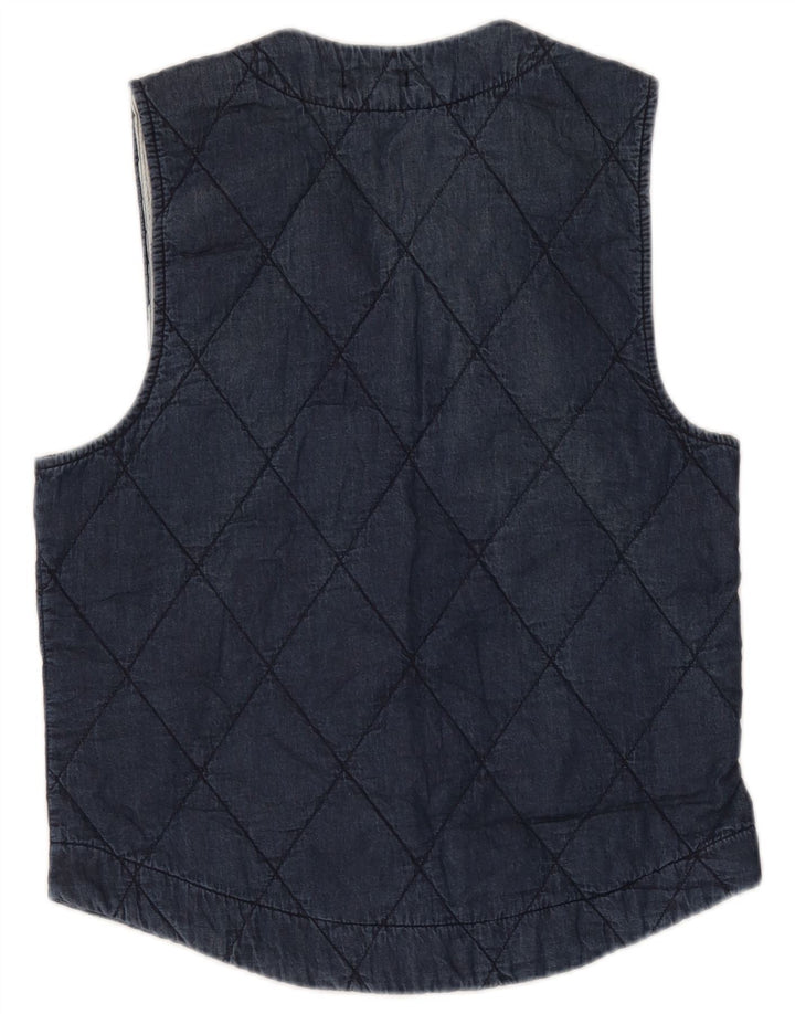 Vintage mujeres acolchado Gilet Reino Unido 12 algodón azul marino medio