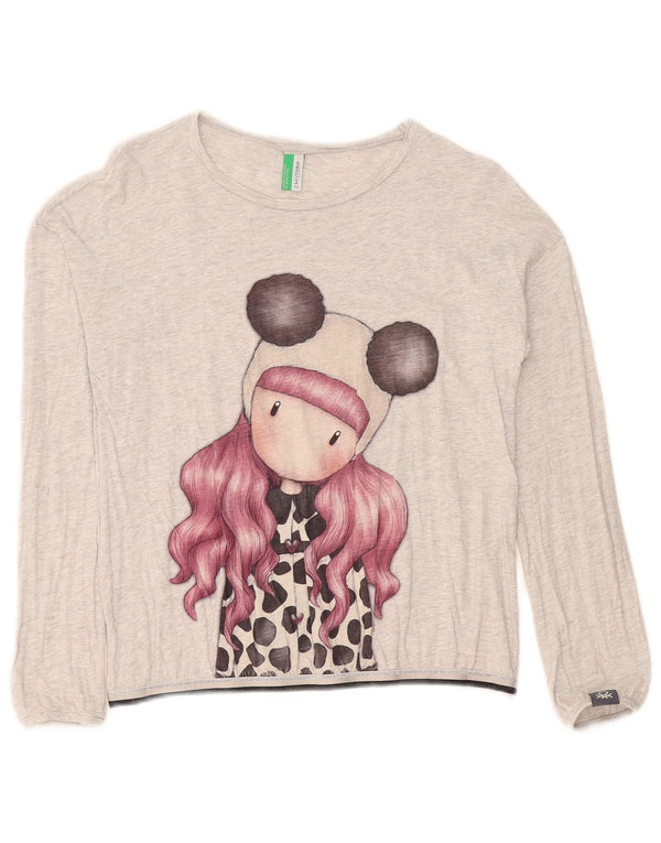 Benetton Top Gráfico para Niñas Manga Larga 11-12 Años 2XL Algodón Moteado Gris