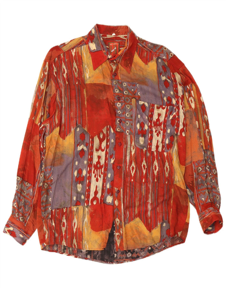 Camisa vintage para hombre con estampado abstracto de viscosa multicolor mediana