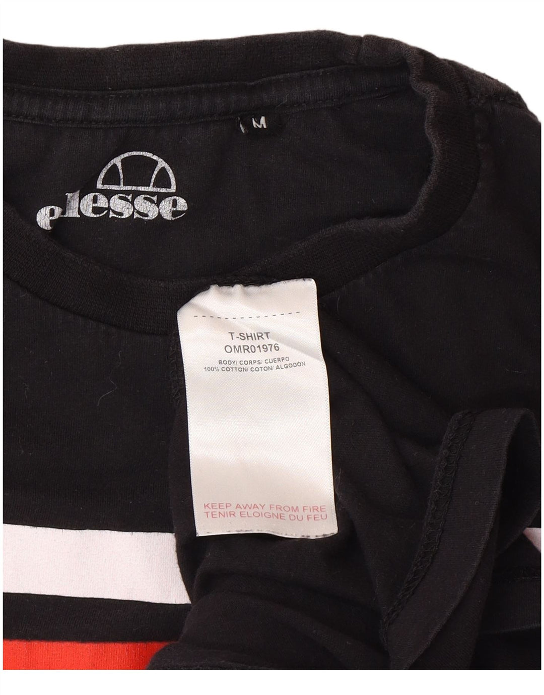 Ellesse Hombre Camiseta gráfica Top Medium Black Colorblock Algodón
