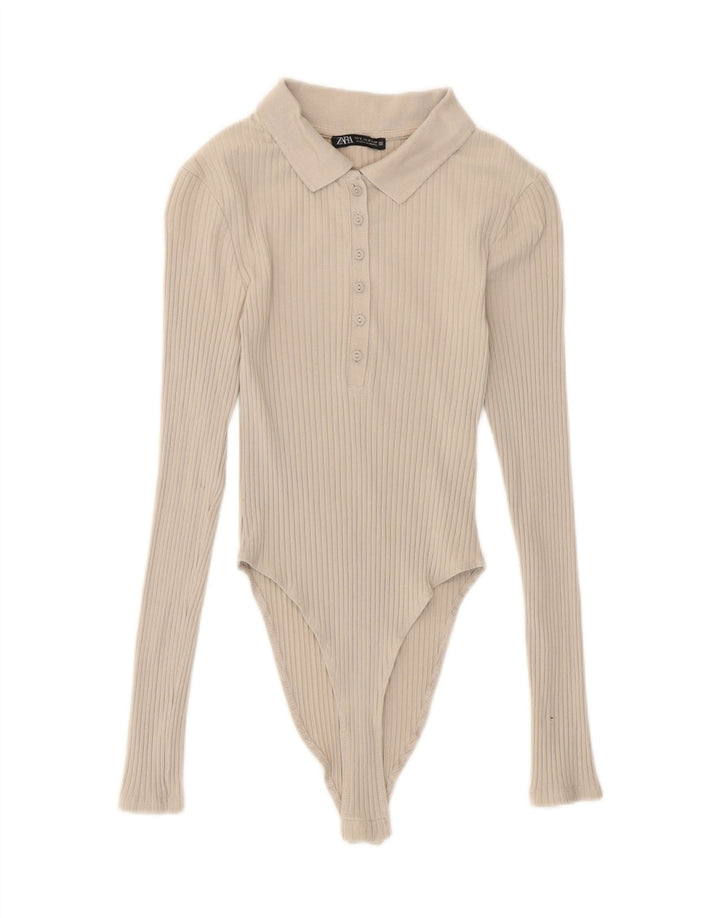 Zara Body Manga Larga Mujer UK 8 Small Algodón Beige